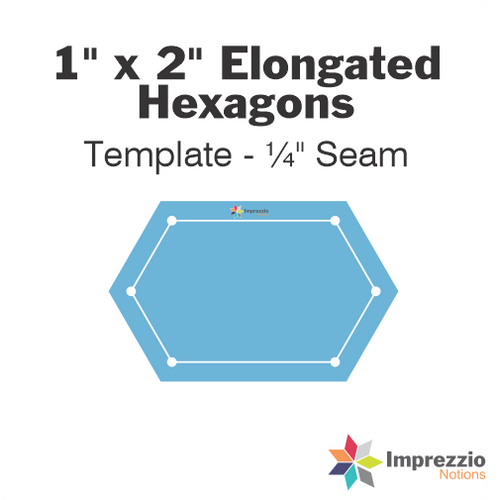 1" x 2" Elongated Hexagon Template - ¼" Seam