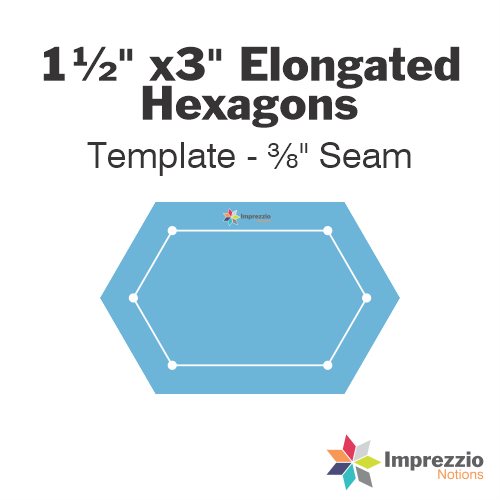 1½" x 3" Elongated Hexagon Template - ⅜" Seam